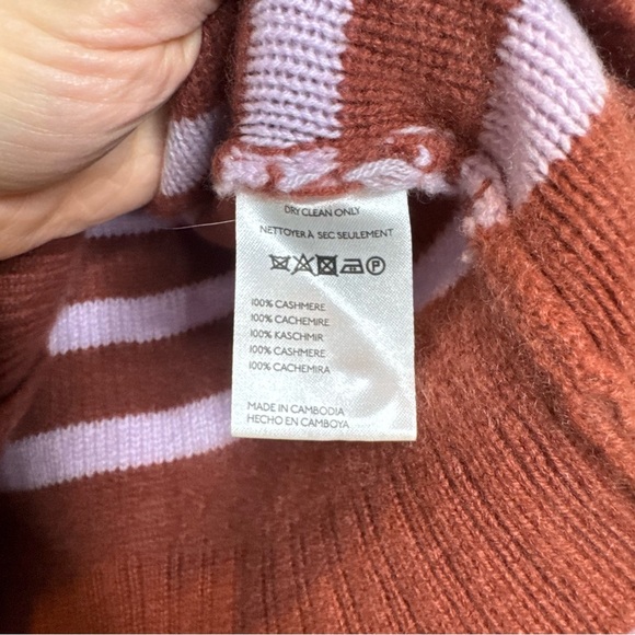 Maeve Anthropologie Cashmere Cropped Cardigan Sweater Striped Purple Brown XS - Picture 5 of 8